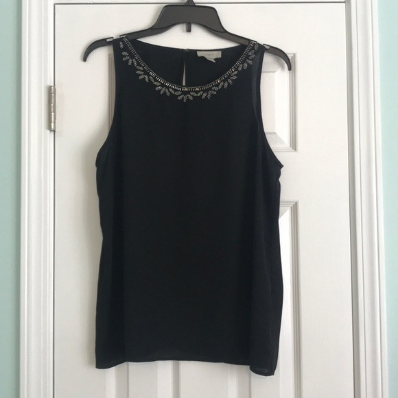 LOFT Tops - LOFT Black Sleeveless Blouse with Beaded Neckline